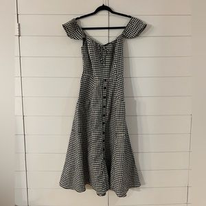 Reformation Francis 100% Linen Midi Dress in Black and White Checked Print